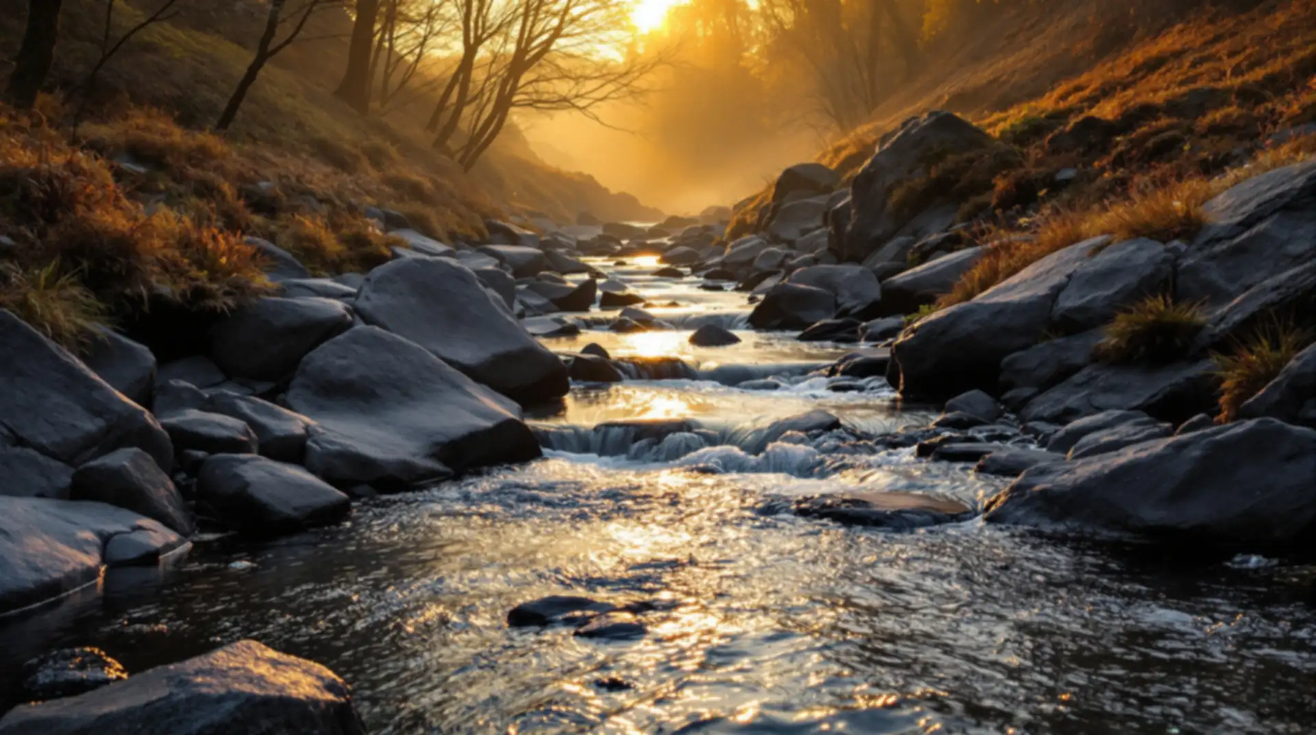 Clear brook running through a stone valley at golden hour behind the Capita Brook loan request form, $100 – $5,000